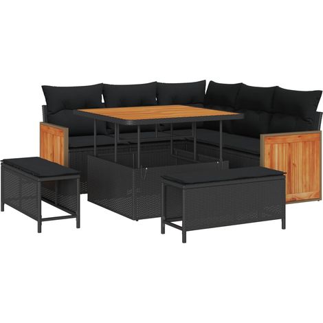 Garden Sofa Set 8 pcs Black Poly Rattan and Powder-Coated Steel vidaXL