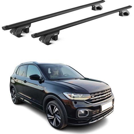 OMAC Barres de toit aluminium certifiées TÜV pour VW T-Cross 2019-2026 – Pour rails de toit standards – Rainure en T – Charge max 90 kg – 2 antivols Noir (1/4)