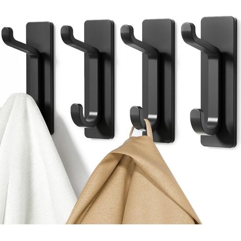 Set di 4 ganci da parete per appendere vestiti e asciugamani: gancio autoadesivo per porta, nero, 8 x 3,3 x 2,2 cm (1/4)