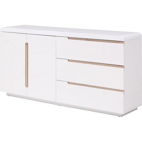 Credenza con 2 ante e 3 cassetti Bianco e naturale  - NURINI