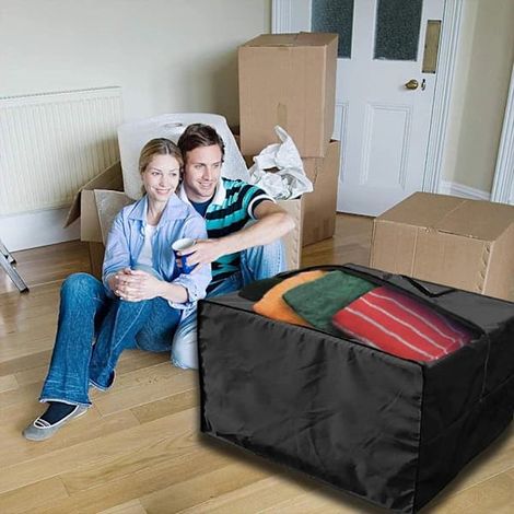 Housse de rangement noire imperméable 80x80x60cm pour coussins de mobilier de jardin
