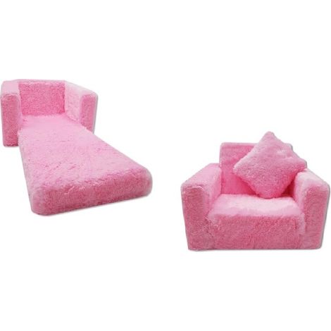 Canapé-lit enfant et lit d'appoint en un - 100cm x 36cm x 25cm - peluche rose (1/5)