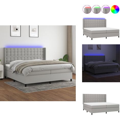 Sommier à lattes de lit matelas LED Gris clair 200x200 cm Tissu - Sommier Tapissier - Lit Plateforme - Lit Avec Rangement - Lit Design - Lit Moderne (1/5)