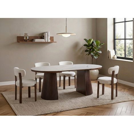 Table à manger ronde extensible en bois foncé avec plateau en