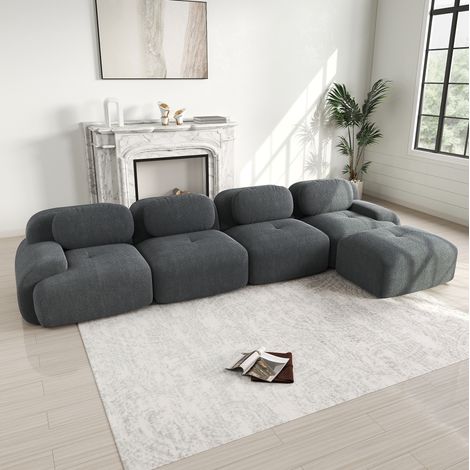 Modulares 4-Sitzer-Ecksofa mit Chaise longue, ohne Montage, grau HAVRYA (1/5)