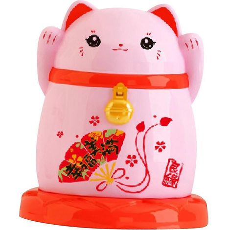 Boîte à cure-dents avec couvercle décoratif, distributeur portable de cure-dents anti-poussière en forme de chat porte-bonheur chinois, idéal pour les étagères de salle de bain.-Pink