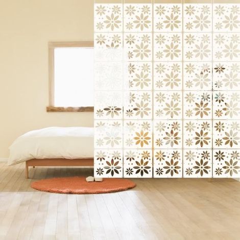 Lot de 12 écrans de séparation de pièce en bois et plastique à suspendre - Blanc - 29 x 29 cm (fleur) (1/4)