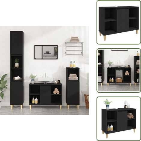 Waschbeckenunterschrank Schwarz 80x33x60 cm Holzwerkstoff - Badezimmermöbel - Schreibtisch - Waschbeckenunterschrank - Spiegelschrank - Handtuchhalter