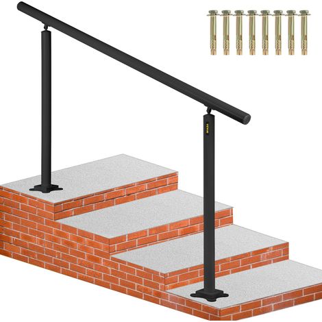 Garde-corps d'escalier aluminium noir, 152,4 cm, inclinable, 0-5 marches, usage intérieur/extérieur, pour personnes âgées. (1/5)