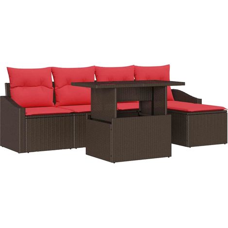 Garden Sofa Set 6 pcs Brown and Red Poly Rattan vidaXL (1/5)