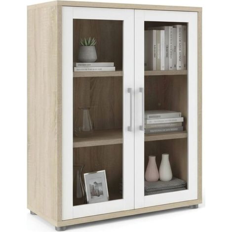 Dmora - Credenza Laureen, Buffet da soggiorno, Madia da salotto, Dispensa da cucina, 89x40 h113 cm, Quercia e Bianco