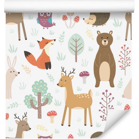 Papel pintado de animales del bosque para salón y dormitorio, 50x1000 cm. (1/5)