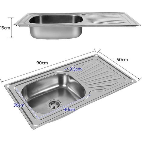 – Lavello in acciaio inox 90 x 50 cm – Vassoio di lavaggio reversibile con scarico integrato – Superficie anti-condensa, facile Montaggio (1/5)