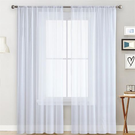 Rideaux Filet Blanc Unis 2 Panneaux 132 x 270 cm, pour Salon Chambre Cuisine (1/5)
