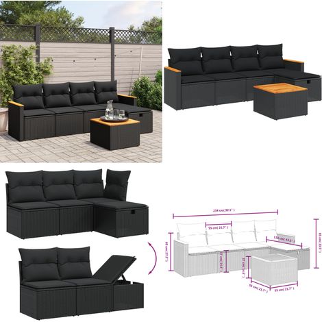 6-tlg. Garten-Sofagarnitur mit Kissen Schwarz Poly Rattan - Gartenmöbel - Esszimmergarnituren - Outdoor-Lounge - Rattanmöbel - Balkonmöbel - Home & Living (1/4)