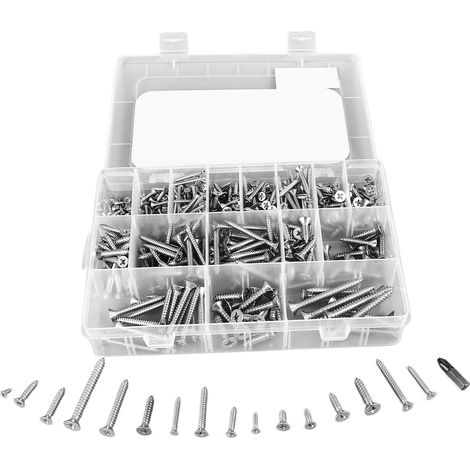 Vis autotaraudeuses à tête plate en acier inoxydable, 450 pièces, avec assortiment de forets CRV PH2 (1/5)