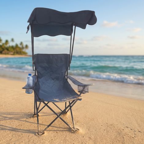 Sedia pieghevole con parasole, tessuto color blu da camping (1/5)