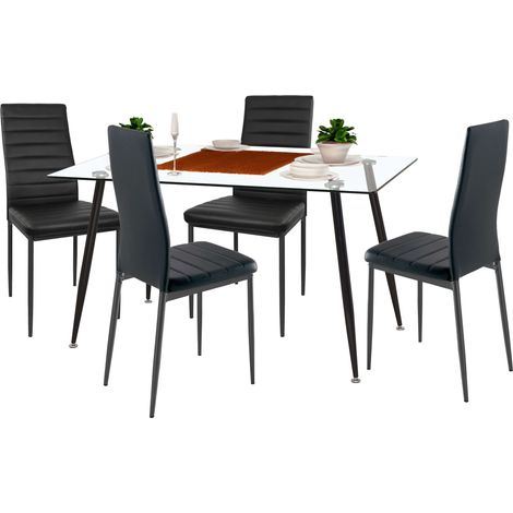 Conjunto de Mesa Comedor Cristal y 4 Sillas Avat Estilo Moderno Negro (1/5)