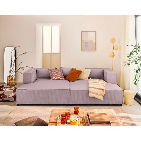 Stella - 3-sitzer einzelsofa mit doppeltem récamiere - tiefer sitz - aus cordstoff - rosa