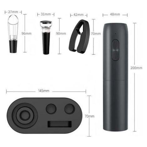 Ouvre-bouteille électrique rechargeable 5 en 1, ouvre-bouteille professionnel avec base de chargement, coupe-capsule, verseur à vin, bouchon et câble USB - Noir (1/3)