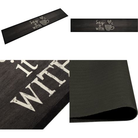 Küchenteppich Waschbar Tasse Schwarz 60x300 cm Samt - Küchenläufer - Samt - Anti-Rutsch - Washable - Wohnzimmer - Home & Living (1/5)