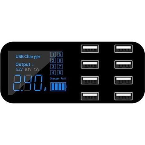 A9S Chargeur de voiture rapide 8 ports Multi USB LCD Display Chargeur de téléphone 12V Hub USB pour tablettes téléphoniques D-54