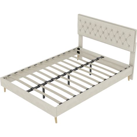 Cama capitoné moderna beige 140 x 200 cm con cabecero alto (1/5)