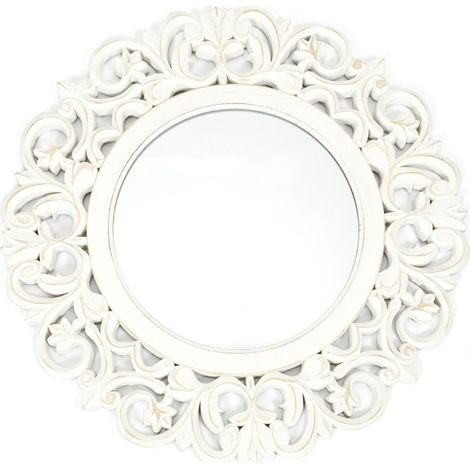 Miroir Mural en Bois Sculpté "Charme" 60cm Blanc (1/4)