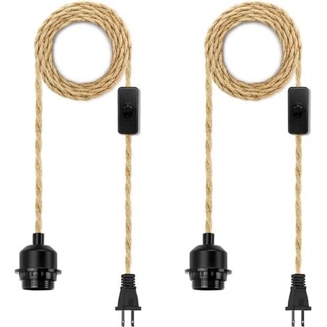Lot de 2 guirlandes lumineuses suspendues avec prise, style ferme, guirlande de 4,5 m en corde de chanvre avec interrupteur marche/arrêt, douilles E26 et E27. YMYNY (1/4)