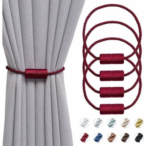 Set mit 4 handgefertigten, 40,6 cm langen magnetischen Gardinenhaltern mit seitlicher Kordel für Gardinen in Wohn- und Büroräumen (weinrot) (1/5)