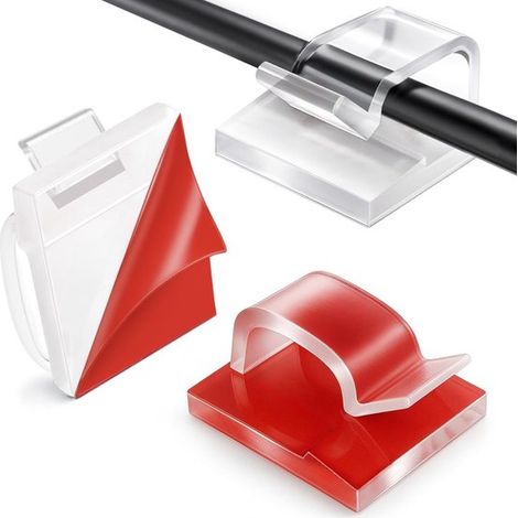 50 selbstklebende Kabelclips und Haken für Kabelmanagement, Organisation von Wänden, Schreibtischen und im Büro oder Zuhause (1/5)