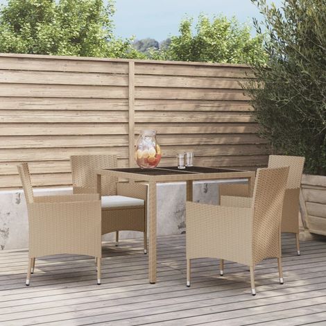 5 pcs Ensemble à dîner de jardin, Mobilier à dîner, Table et Chaises à Manger avec coussins Beige poly rotin MKPO23139 (1/5)