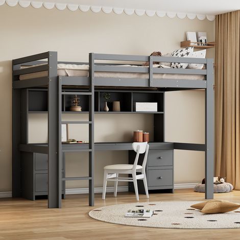 struttura letto 90x200 con scrivania cassetti grigio OKMYHOME (1/5)