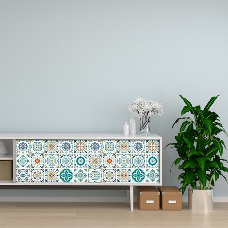 Stickers décoration Meuble - Sticker adhésif Cuisine Salon - 60 STICKERS CARRELAGES MEUBLE NEO - 60stickers10x10cm (1/5)