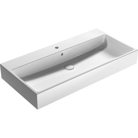 Lavabo in ceramica 100x50 cm Globo Stone SCQ100BI Bianco - Ceramica (1/4)