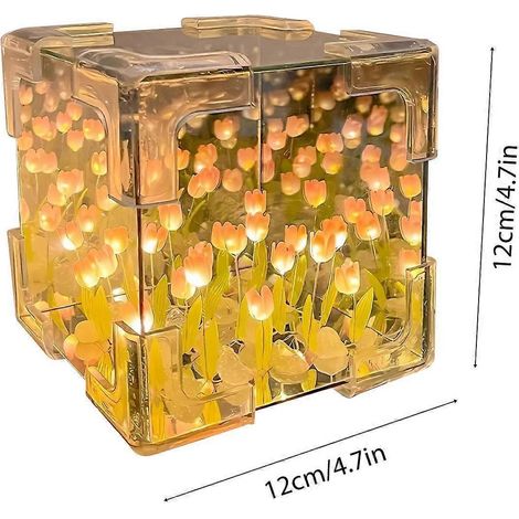 DIY-Tulpenlampe 2-in-1 Spiegelblumen-Nachtlicht, unfertige handgefertigte Dekolampe mit 24 Blüten