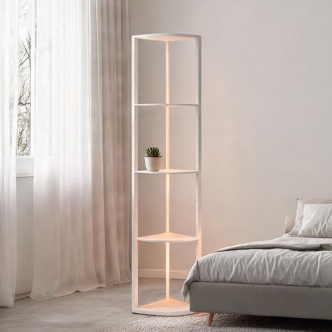 Lampadaire d'angle avec étagères 5 niveaux gradateur RGB en MDF (1/5)