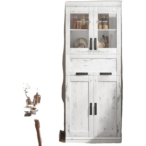 Armario de almacenamiento, 4 puertas, estantes ajustables, blanco retro. (1/2)