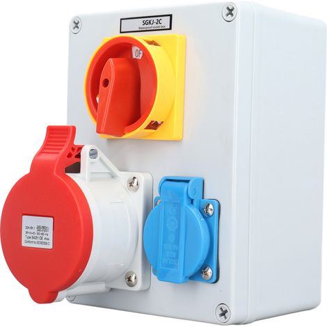 Boîtier prise électrique extérieur IP44 étanche avec prise UE 250V 16A et prise industrielle 5 broches 32A plus interrupteur à bouton 2 positions (1/5)
