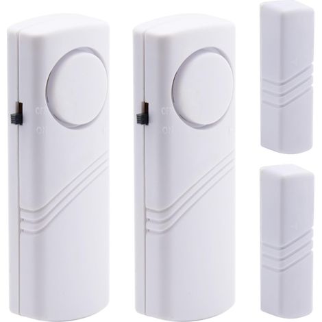 Lot de 2 alarmes magnétiques sans fil pour porte/fenêtre, (blanc, Pile non incluse),90 dB, détecteur de vibrations, d'alerte d'entrée pour maison