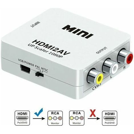 Convertitore da HDMI ad AV HDMI2AV Switch da HDMI a RCA HDMI 1080P (bianco) (1/3)