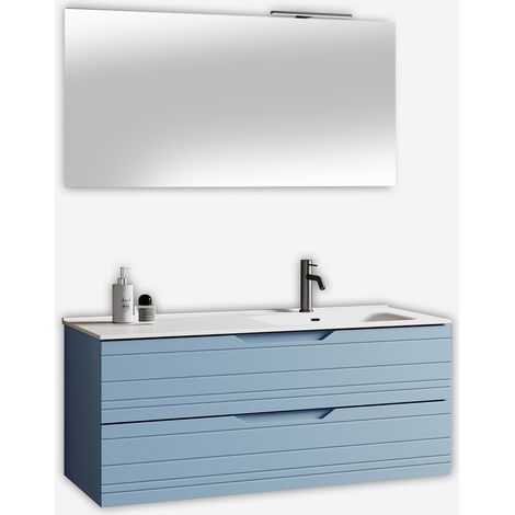 Mobile bagno sospeso con lavabo e specchio LED Solmira DX - Azzurro