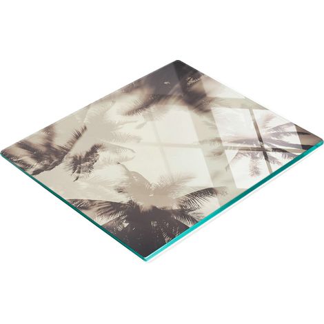 Tabla de cocina de vidrio templado duradera y elegante con estampado de palmeras, 60x52 cm. (1/5)