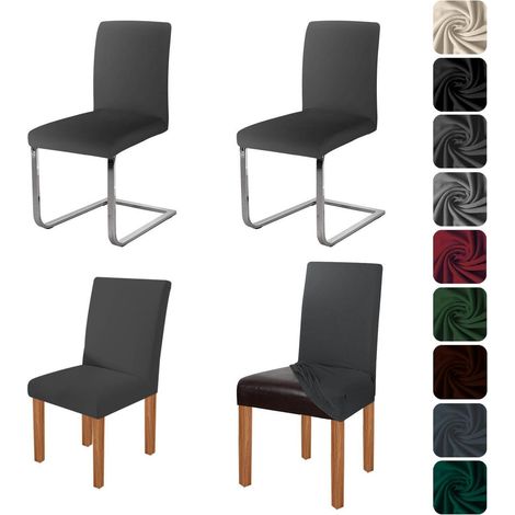 Elastische Stuhlhussen 4er Set, waschbar, für Esszimmerstühle, dunkelgrau (1/5)