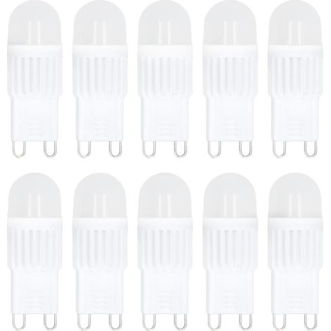 Lot de 10 ampoules LED G9 dimmables 2W 500lm (équivalent halogène 30W) pour lustre, plafonnier et applique murale (220V, lumière blanc chaud). (1/5)