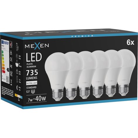 Mexen Nova 6x Ampoule LED E27, A60, 7W, Neutre - 4000K, 735 lm - L100-E27-0740-01x06 (1/3)