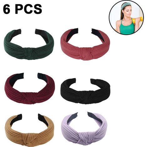 Conjunto de 6 diademas elásticas, de tela y plástico, con nudo cruzado, para uso diario y deportivo. (1/5)