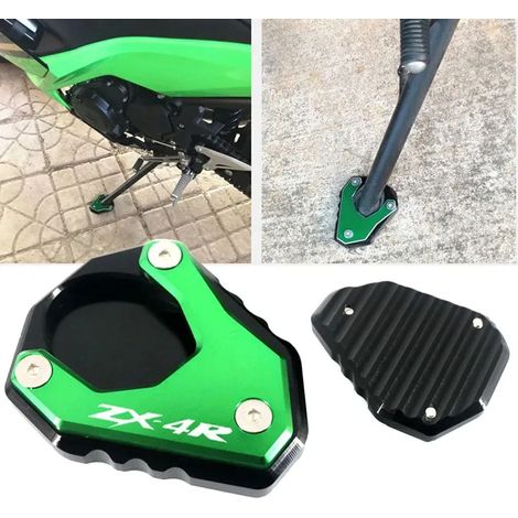 (Zx-4RR Bleu) Compatible avec les motos ZX-4R, ZX-4RR et ZX 4R 4RR (2023) : extension de béquille latérale, support et plaque de renfort. Maxpower (1/4)