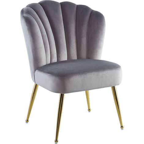 Chaise de salle à manger velours gris pieds dorés - Gris velours avec pieds dorés (1/5)
