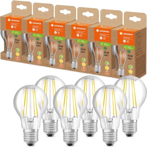 Lampe à économie d'énergie à LED, ampoule à filament en verre, E27, blanc chaud (3000K), 4 watts, remplace une ampoule de 60W, pack de 6 (1/5)
